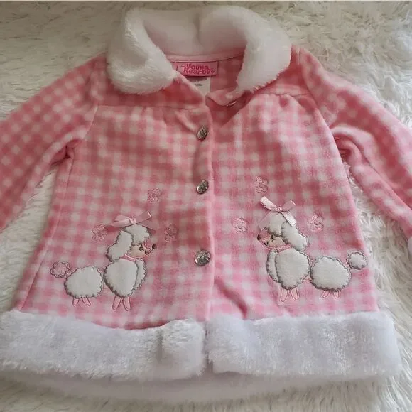 Young Heart Pink and White Checkered Fleece Puppy Jacket Sz 18M