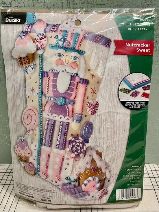 NWT Bucilla Nutcracker Sweet Felt Stocking KIT - Pink, Purple, Blue