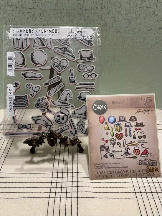 TIM HOLTZ Stampers Anonymous & Sizzix Crazy Things Stamp and Die Set EUC