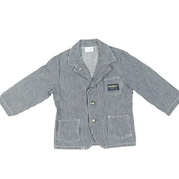 Vintage OshKosh B'Gosh Union Made Sanforized Chore Jacket Blue Stripe 3‎ Reg USA