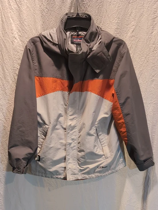 L.L. Bean Hooded Colorblock Jacket in Gray, Orange & Cream