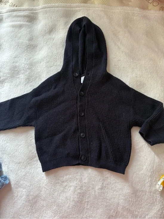 Zara navy Hooded Button-Up Knit Cardigan 18-24 month