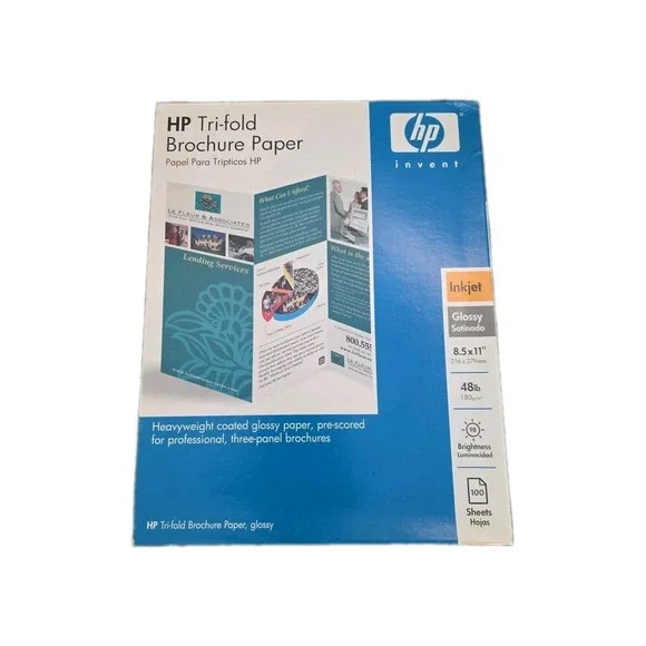 HP Tri-fold Glossy Brochure Paper‎ Inkjet 100 Sheet 8.5x11 44lb Bond W/ Seals