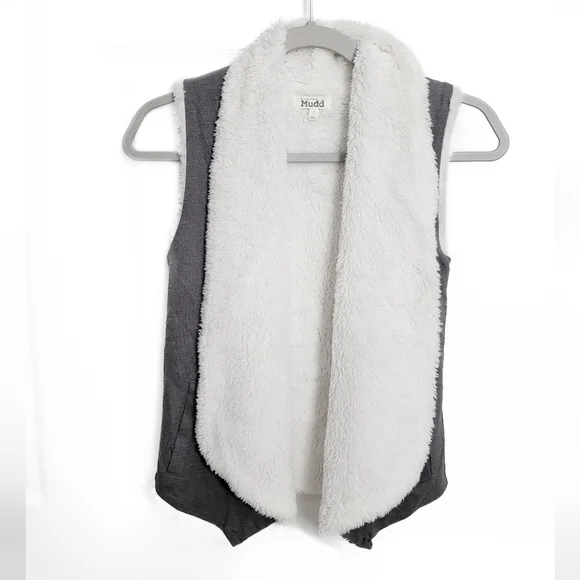 Mudd Girls Charcoal Gray Vest with White Faux Fur Lining Size 12