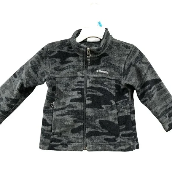 Columbia Kids 2T Fleece Jacket‎ Gray Camo Full Zip Boys Girls Mock Neck Outdoor