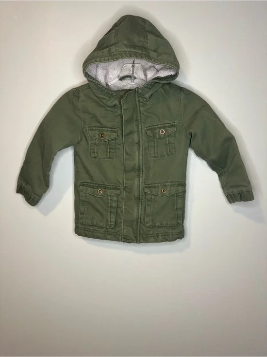 Cat & Jack Kids Olive Green Sherpa Lined Hooded Utility Jacket