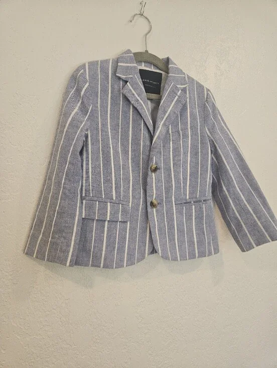 Janie & Jack Blazer Jacket Preppy Classic Blue White Striped Cotton Linen Boys 4