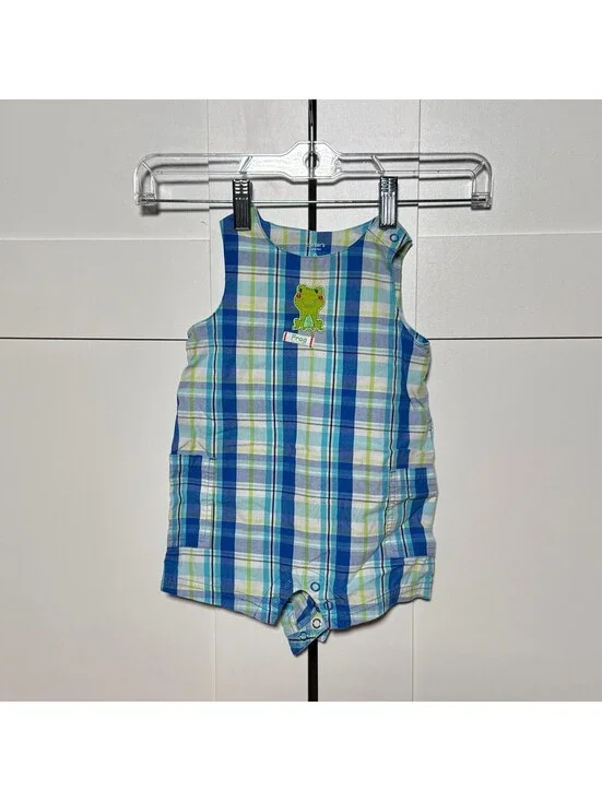 Carter's Baby Boys Plaid Frog Romper Size 9M