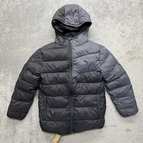 Spyder Jacket Boys XL Black‎ Puffer Insulated Hooded Full Zip Ski Coat Lined