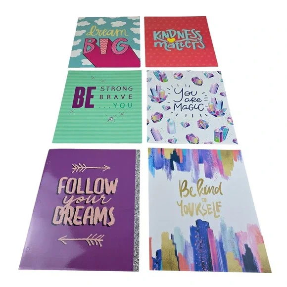 Top Flight 2-Pocket School Folders Multicolor Inspirational Motivational 6 Lot