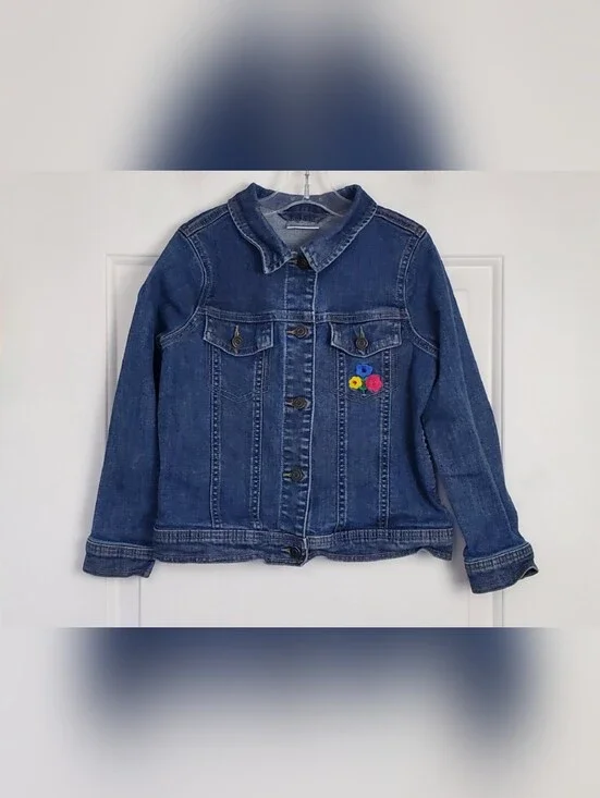 Hanna Andersson Girls Embroidered Flowers Denim Jacket - Size 8 (130 cm) - GUC