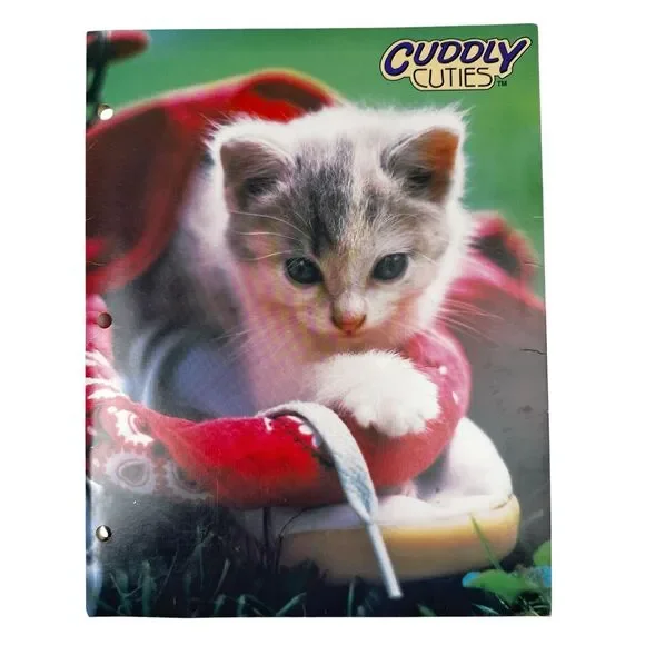 Vintage Cuddly Cuties Binder Portfolio 2 Pocket 3 Ring Cat Kitten Folder 90s Y2K