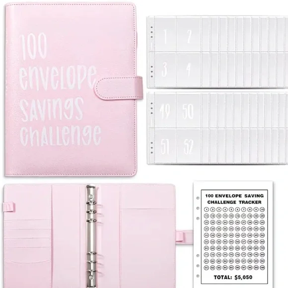 100 Envelope Savings Challenge Binder Pink Cash Budget Organizer