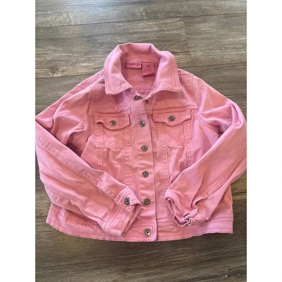 Zana-Di Jeans Girls Pink Denim Trucker Jacket Size 6X Stretch Cotton Button Up