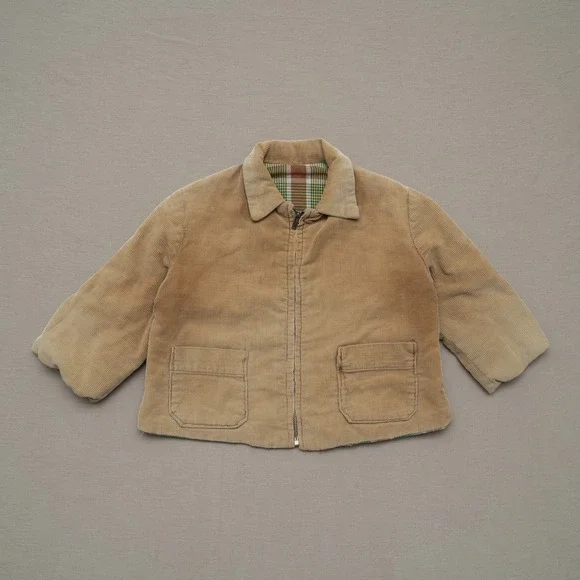 Vintage 50s 60s Corduroy Flannel Lined Zip Up Ricky Jacket Talon Zip Youth 2/3T