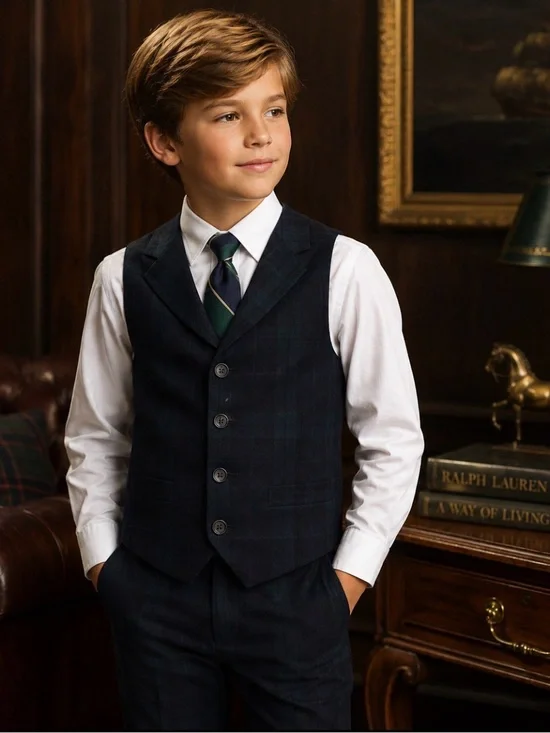 Lauren Ralph Lauren Plaid Vest Boy’s 8R Waistcoat Wedding Holidays Church NWT