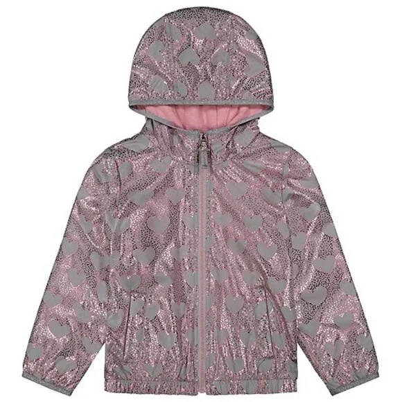 London Fog girls metallic heart pink grey full zip hooded jacket large (14/16)