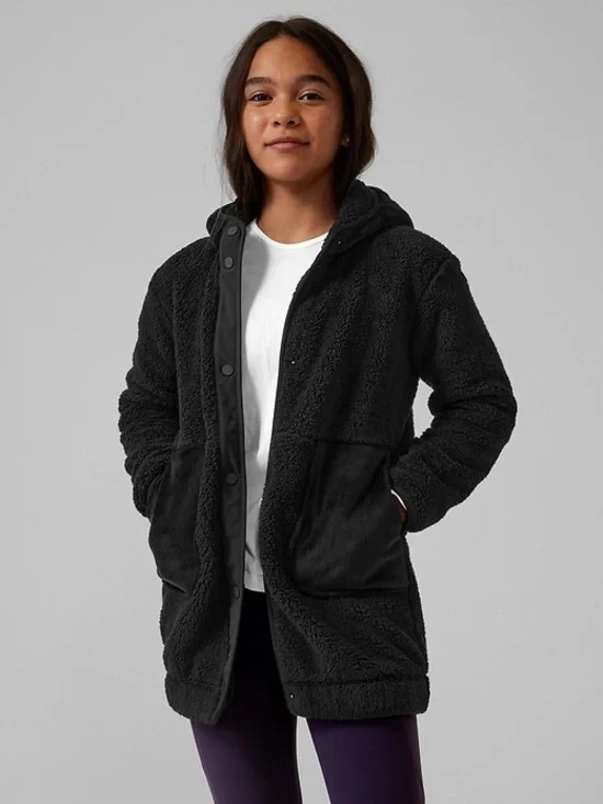 Athleta Girl So Toasty Tugga Sherpa MIDI Jacket Girls XS/6 Black