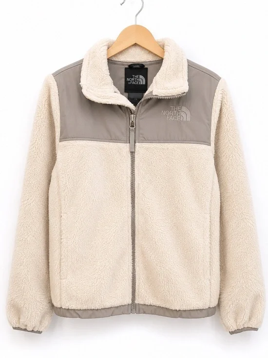 The North Face Girls Large 14/16 Cream Sherpa Fleece Jacket Gray Trim