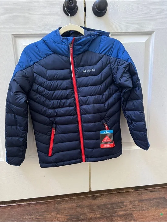 Columbia Kids Navy and Royal Blue Hooded Puffer Jacket with Red Accents