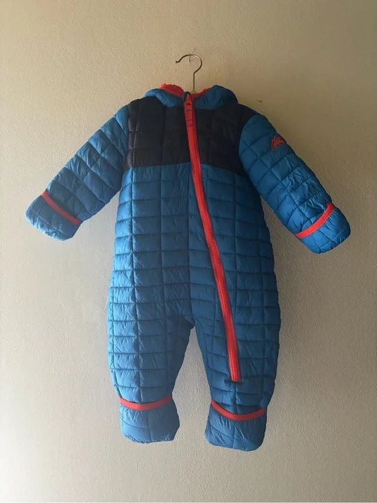 Snozu Blue Quilted Kids One-Piece Snowsuit with Red Trim