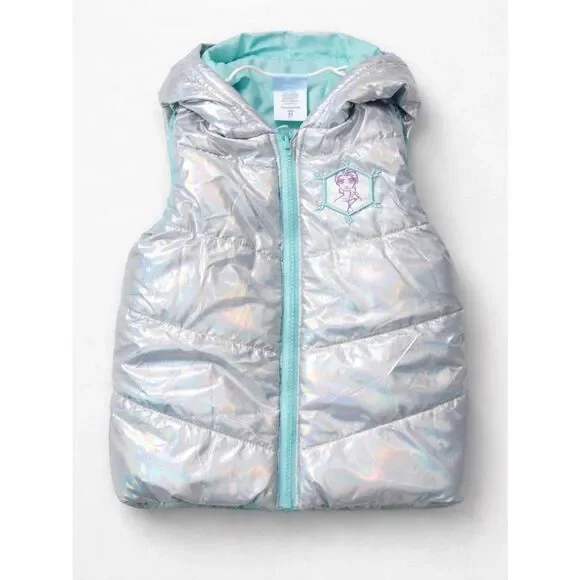 Disney Frozen iridescent silver and mint green Elsa puffer vest 3T