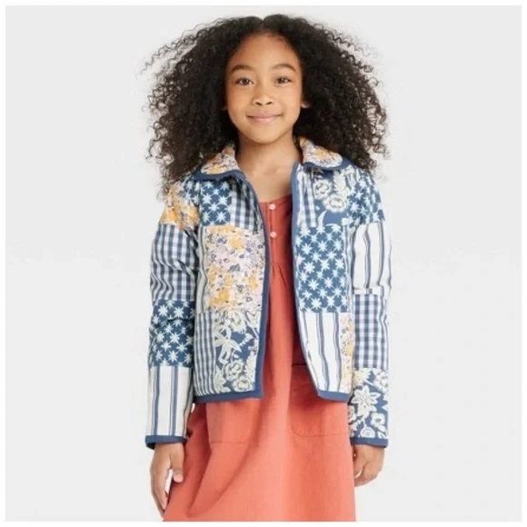 Cat & Jack Blue Patchwork Floral Quilted Jacket