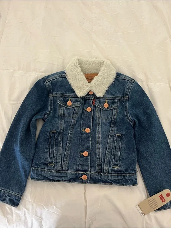 Levi's Kids Denim Jacket with Cream Sherpa Collar - Blue