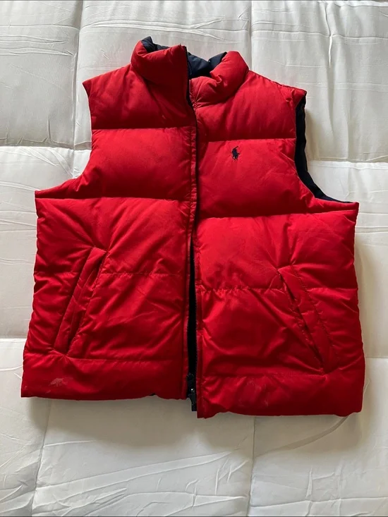 Ralph Lauren Polo Red/Blue Reversible Puffer Vest - Classic Quilted Sleeveless
