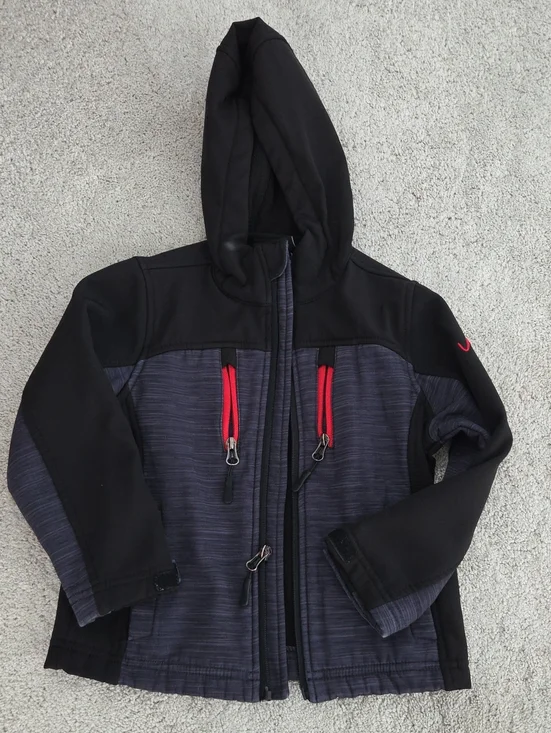 Black and Heathered Gray Hooded Jacket with Red Accents 4T