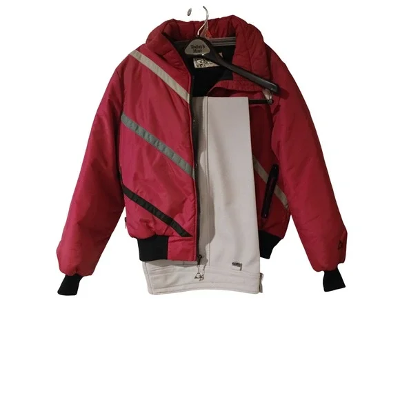 Vintage Gerry Red Striped Ski Jacket & White Stag Cream Stirrup Pants Set Kids L