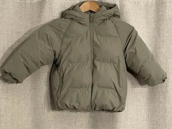 Zara Water-Repellent Quilted Hooded Puffer Coat Size 5 Khaki Green - NWOT