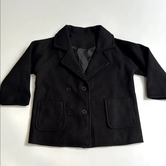 Classic Black Toddler Pea Coat 2T Unisex Double Breasted Jacket