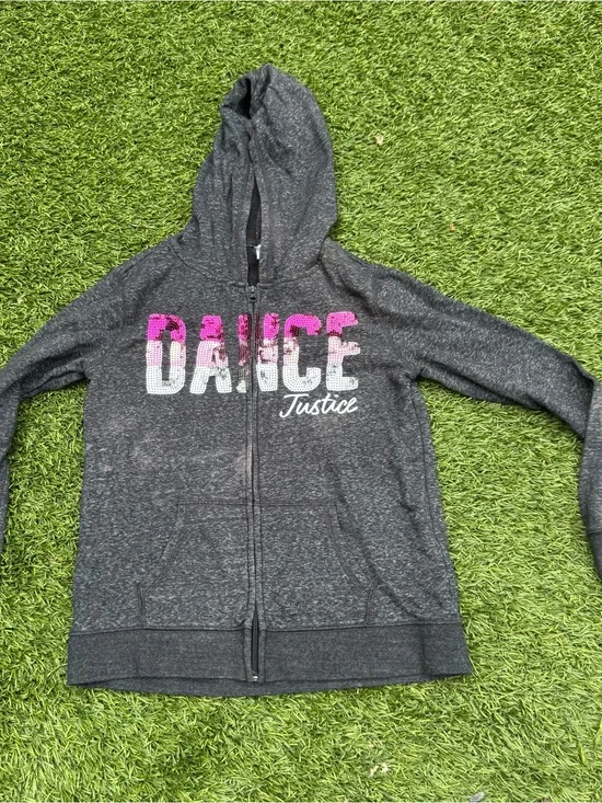Justice Charcoal Gray & Pink 'DANCE' Zip Hoodie