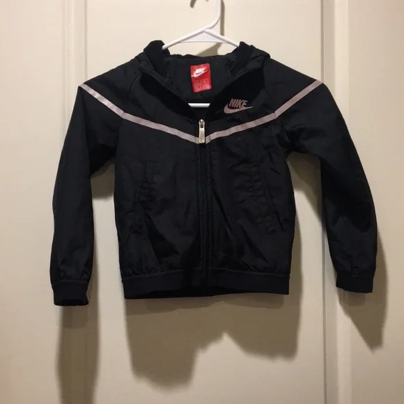 Like New! Nike boys Windbreaker ZipUP fleece lined hood jacket kids size 4 black