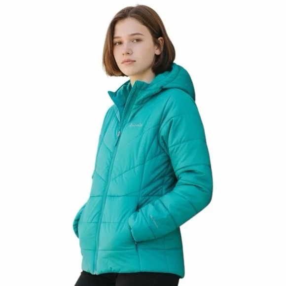 COLUMBIA youth jacket, large 14/16, turquoise color, hood, in good condition