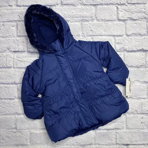 Jessica Simpson Ruffle Puffer Jacket in Navy