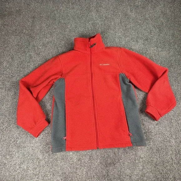 Columbia Fleece Jacket Youth 14 16 Red Full‎ Zip Outdoor Hiking Core Minimalist
