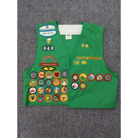 Vtg Girl Scout Vest Green XL 18-20 Lots of PATCHES Covered front&  backside 90's