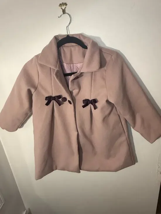 Girls Pink Dress Coat Size 8 (M/130) Quilted Lining Bow Detail Winter Jacket