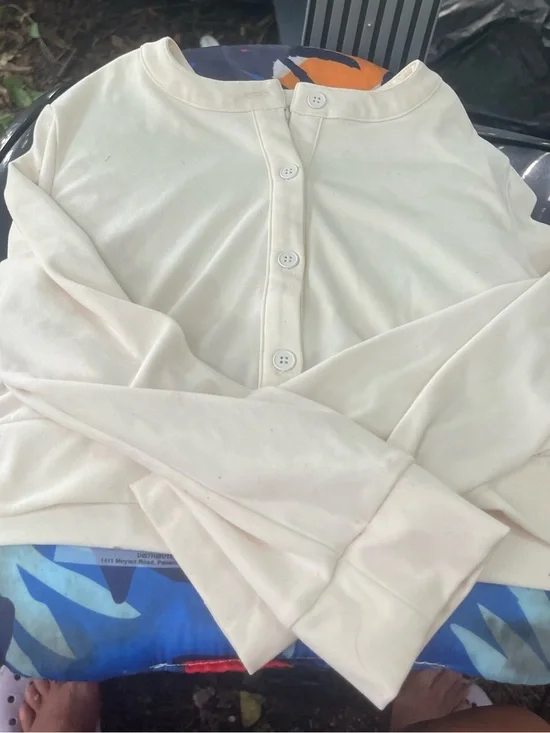 WeWoreWhat Cream Button-Front Long Sleeve Top
