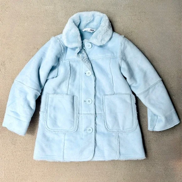 H&M Kids Light Blue Faux Shearling Fur Lined Coat Jacket 1.5-2Y