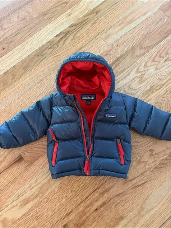 Patagonia Kids Down Puffer Jacket in Navy with Red Accents
