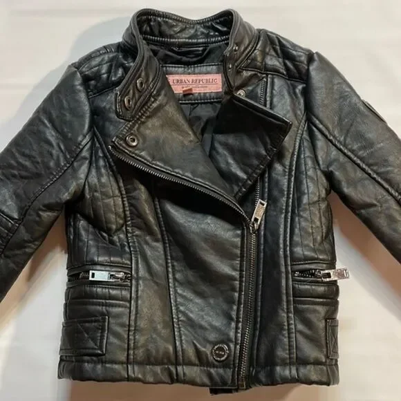 Urban Republic Girls Black Faux Leather Moto style Jacket Size 4