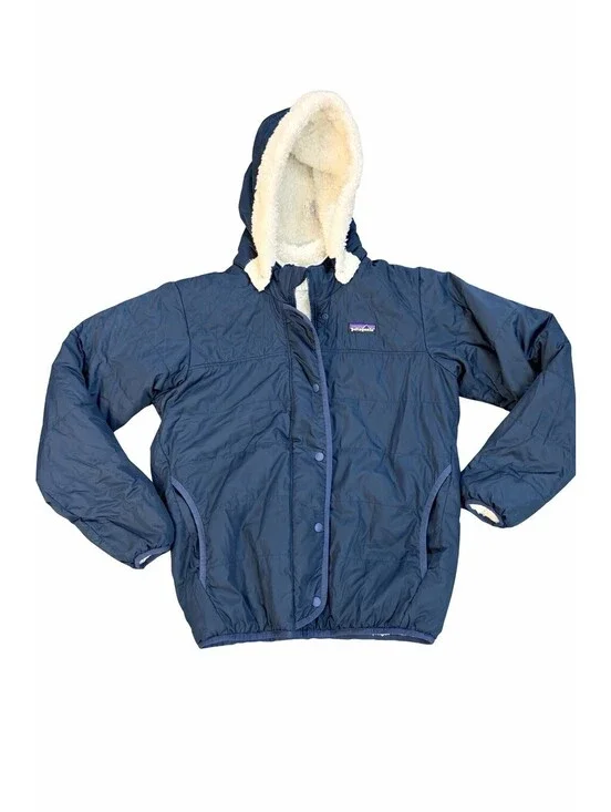Patagonia Youth XL Jacket Ready Freddy Detach Hoodie Sz 14 Reversible Blue White