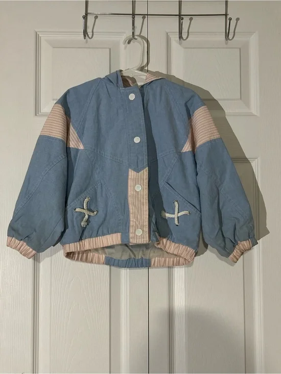 Girls' Blue and Pink Hooded Puffer Jacket