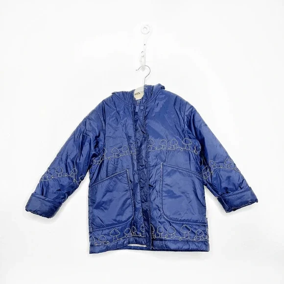 Vintage 80s ESPRIT mushroom embroidered puffer jacket blue fleece lined unisex 5