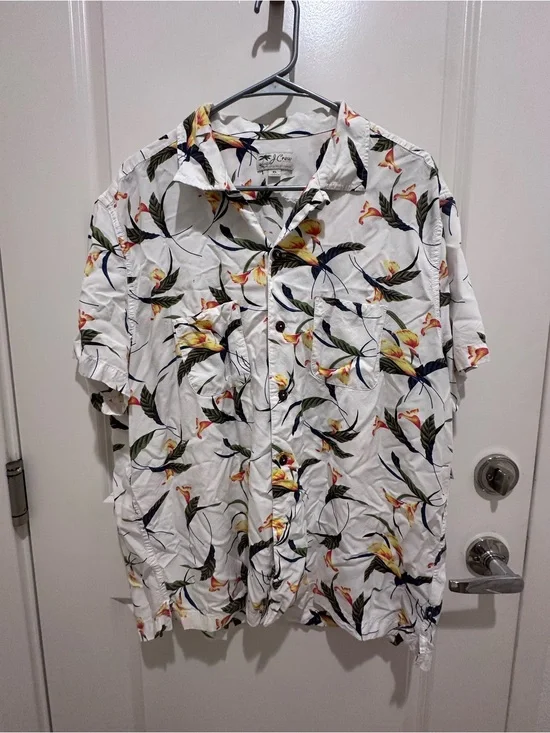 J. Crew White Short-Sleeve Button-Up Shirt with Yellow Floral Print