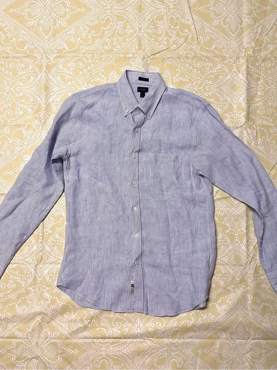 J. Crew Light Blue and White Thin-Striped Button-Down Shirt