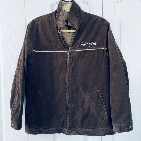 Hurley Jacket Youth Brown Corduroy Sherpa Collar Trucker Barn Coat Sz XL